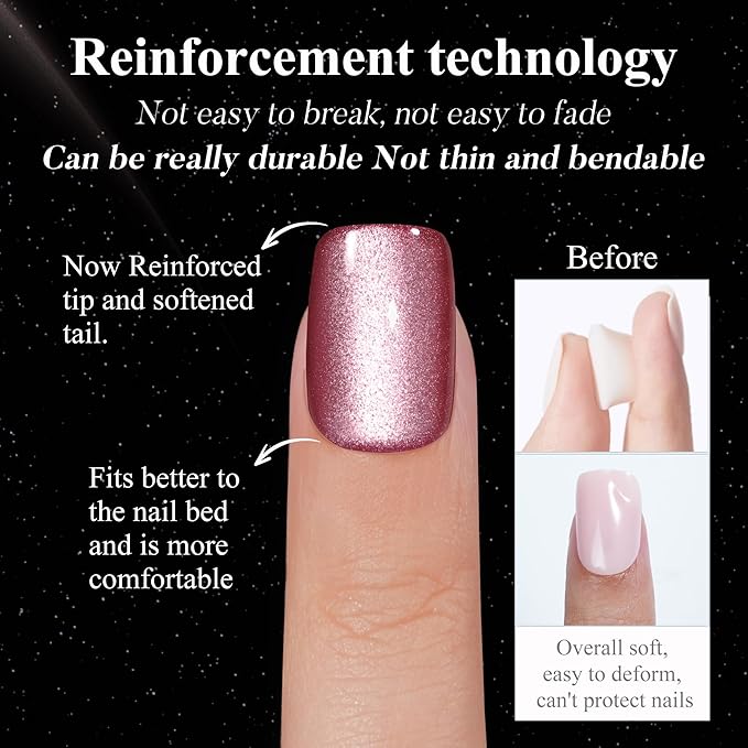 Wine Red Cat Eye Christmas Press on Nails Short - Translucent Red, Jofay Fashion 5 Set Short Square Fake Nails Acrylic False Nails Reusable Full Cover Stick on Nails for Women Girls Gift