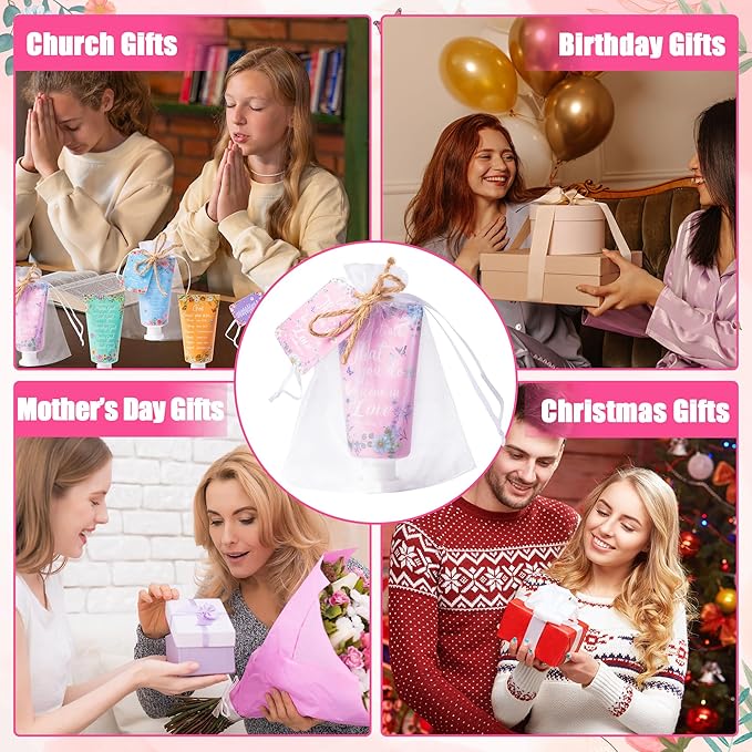 Y1tvei Christian Hand Cream Bulk Christmas Gifts for Women, 30ml Bible Verse Hand Lotion Scripture Travel Hand Lotion Gift Set for Mom Grandma Baby Shower Bridal Shower Favors (72 Sets, Verse Style)