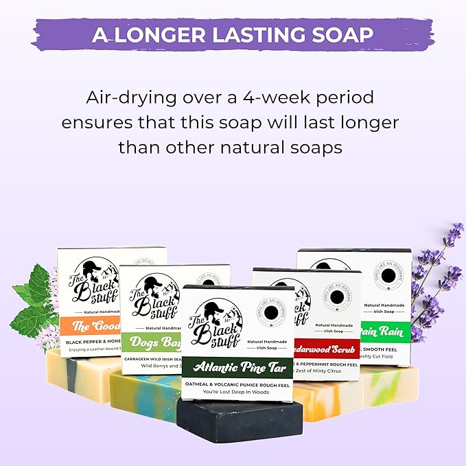 All Natural Bar Soap for Men Handmade Cold Process with Organic Ingredients and Essential Oils Mens Soap - Pine Tar, Citrus Cedarwood, Irish Mountain Rain, Good Room, Dogs Bay Beach Pack of 5