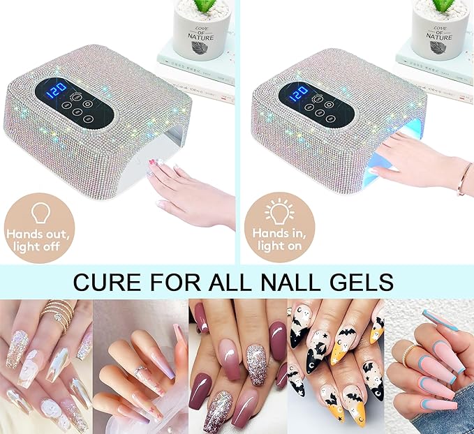 72W Cordless Led Nail Lamp, Rechargeable Nail Dryer, Portable Gel UV Led Nail Light with 4 Timer Setting Sensor, Professional Gel Nail Lights Nail Art Manicure Tools for Home and Salon