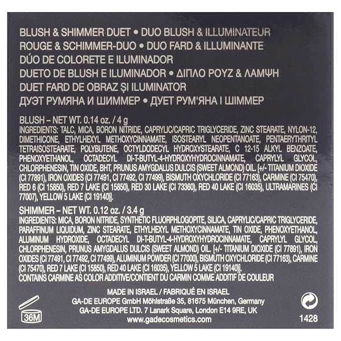 GA-DE Velveteen Blush and Shimmer Duet, 50 - Formulated with Micronized Pearls and Pigments for Sculpting Face and Décolleté - Paraben-Free - 0.26 oz