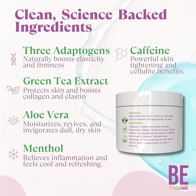 Brazilian Belle Cold Firming Gel - Skin Tightening & Anti Cellulite Cream with Caffeine - Advanced Skin Firming & Body Firming Gel for Loose & Sagging Skin - Suitable for All Skin Types