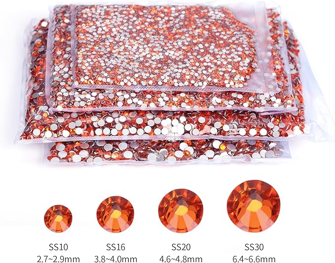 10000PCS Orange Rhinestones Bulk, Flat Back Crystal Glass Stone Round Gems,SS16, 3.8-4.0mm