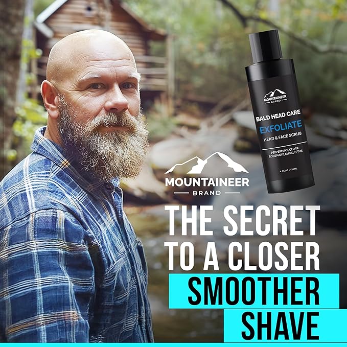 Mountaineer Brand Bald Head Exfoliator & Shampoo | Fresh & Natural Scent | Bald Head Care for Men | Made in WV | Exfoliating Scalp Scrub | Hydrating Soap & Wash | 4oz