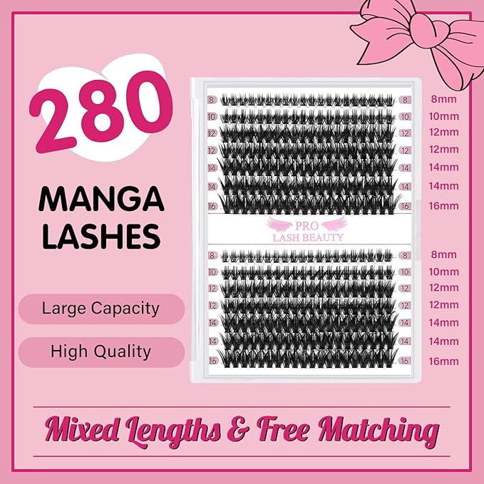 280 Pcs Individual Lashes 50D Mixed Lash Clusters Devil Style Lashes That Look Like Eyelash Extensions Wispy Lashes DIY Individual Lashes At Home (50D-C-8-16mix,Manga)