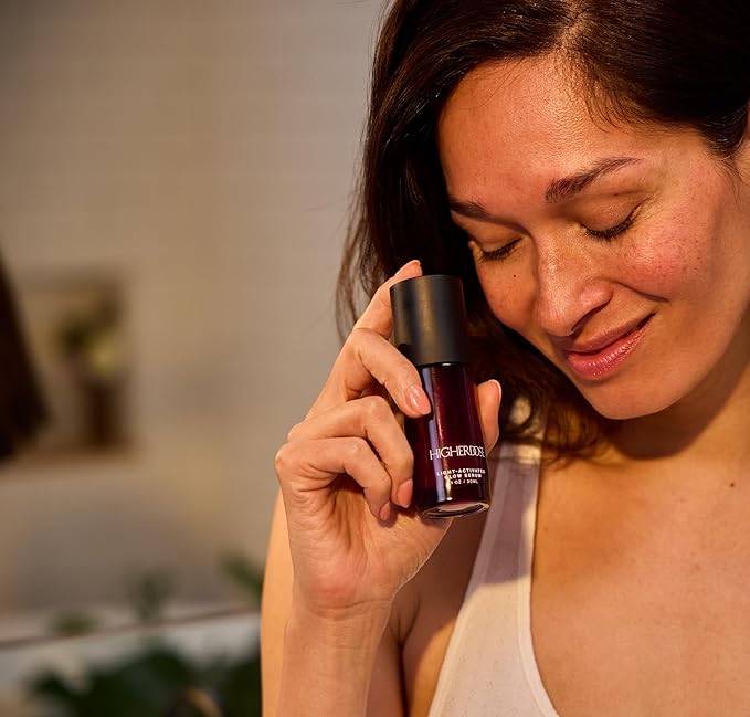 HigherDOSE Light-Activated GLOW SERUM - Anti Aging Face Serum to Plump, Hydrate & Smooth Fine Lines - Made with Vitamin C, Copper Peptides & Hyaluronic Acid - Boosts Benefits of Red Light (1 oz)