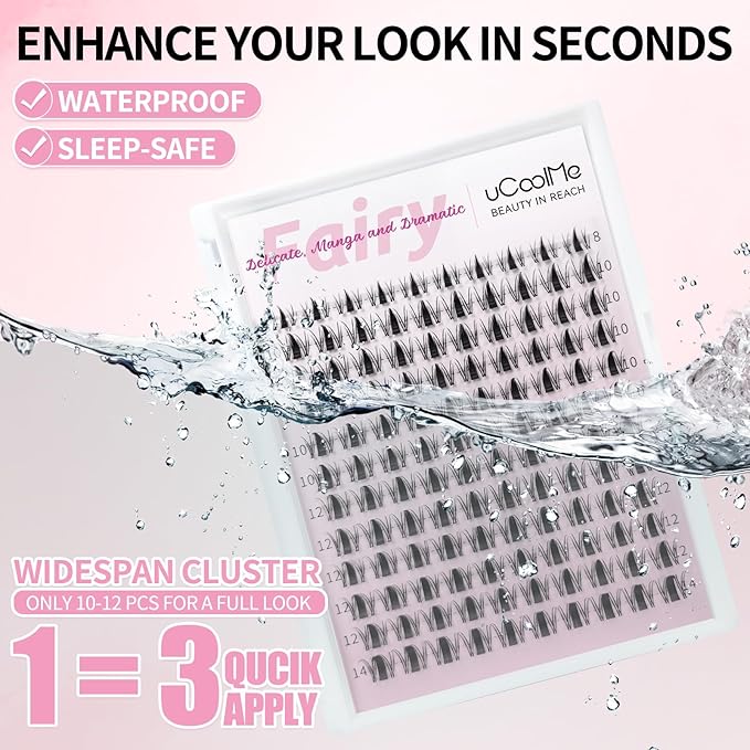 Short Lash Clusters Fairy 8-14mm Manga Lashes Eyelash Clusters Spiky Wet-Look Cluster Lashes C Curl Wispy WideSpan Ultra-Thin Clear Band (Short Fairy Only Lashes)