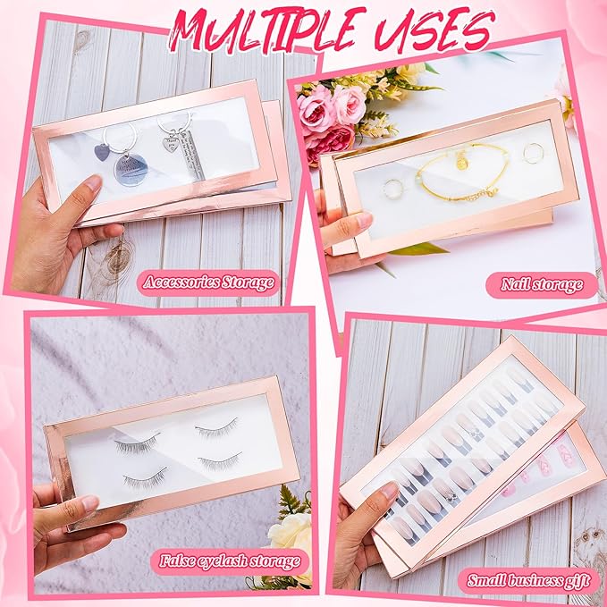 Yeaqee 100 Pieces Empty Nail Package Box with 100 Pcs White Background Papers Empty Nail Tip Box Packaging with 240 Pcs Adhesive Double Sided Tape Set for Press on Business Salon(X-Large)