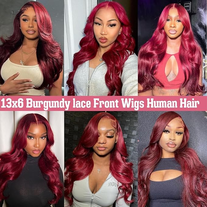 99j Burgundy Lace Front Wigs Human Hair Wine Red Colored body wave 13x6 HD Lace Frontal Wigs Human Hair Pre Plucked with Baby Hair 180 Density Glueless Wigs Human Hair Wigs for Black Women 32 Inch