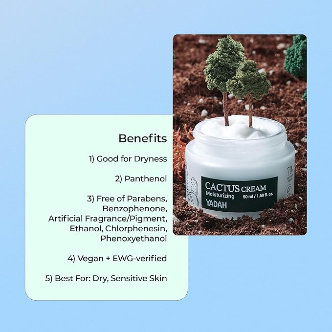 YADAH Cactus Cream 1.69 Fl.Oz. – Facial Hydrating Moisturizer Forming Moisture Barrier for Sensitive Dry Skin