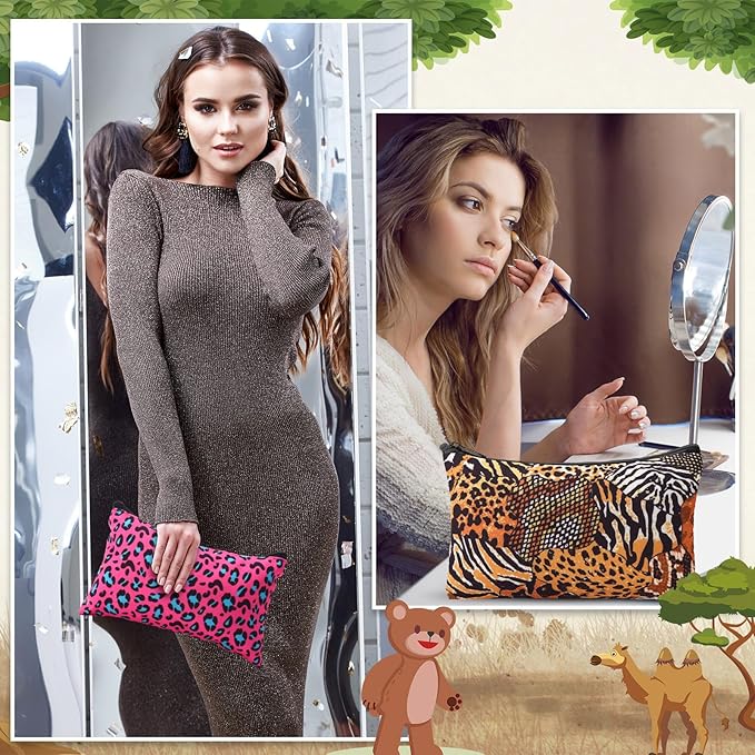 24 Pieces Makeup Bags Bulk Canvas Cosmetic Bags Purse Organizer Zipper Cosmetic Pouch Portable Travel Toiletry Pouch for Women Men Gifts, 7 x 4 Inch (Leopard Print)