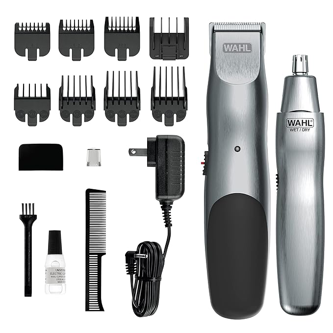 Wahl Groomsman Cord/Cordless Hair Trimmer kit for Men for Mustaches, Hair, Nose Hair, and Light Detailing and Grooming with Bonus Wet/Dry Electric Battery Nose Trimmer – Model 5623V