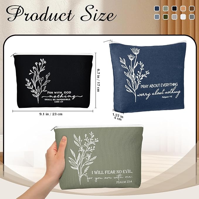 20 Pcs Christian Gifts for Women Religious Makeup Bags Cosmetic Inspirational Bible Verse Pencil Pouch with Zipper Mothers Day Thank You Church Gift Mom Travel Employee(Neutral,Aesthetic)