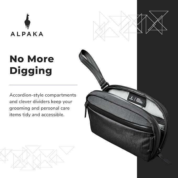 ALPAKA Toiletry Bag - Detachable Wrist Strap - 2 Internal Dividers and 2 Mesh Pockets - Doubles as EDC Pouch - Optimally Sized Accordion-Style Toiletry Bag For Men