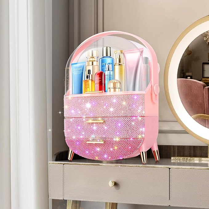 Teen Girls Gift Makeup Organizer,Skincare Organizer Jewelry Storage,Cosmetics Storage and Display Case,Make Up Holders and Organizers for Countertop,Bathroom Organizer (PearlPink)