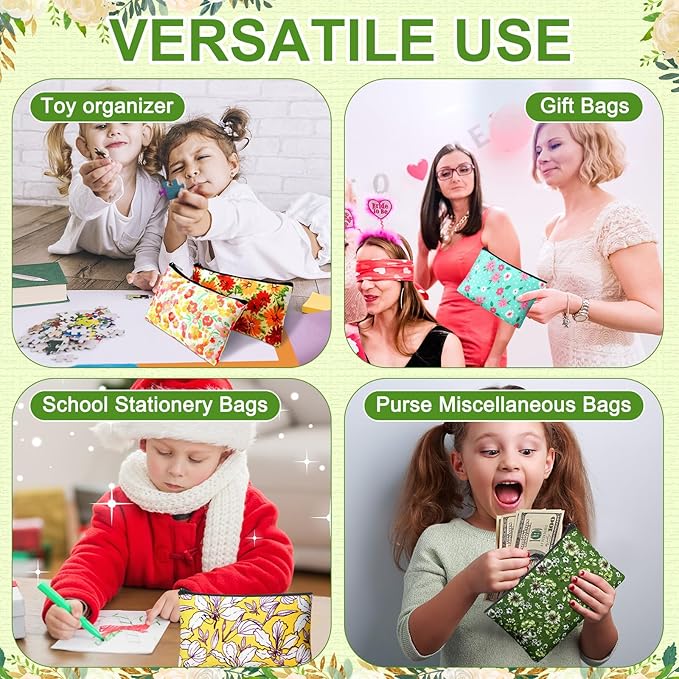 24 Pieces Makeup Bags Bulk Canvas Cosmetic Bags Purse Organizer Zipper Cosmetic Pouch Portable Travel Toiletry Pouch for Women Men Gifts, 7 x 4 Inch (Flower)