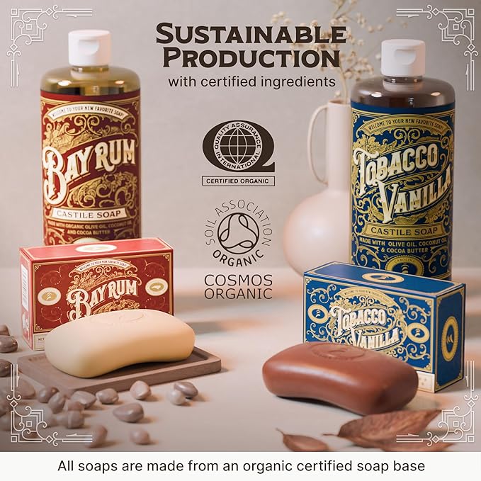Carolina Castile Soap Vegan Bay Rum Castile Bar Soap – 3 Bars of Natural Soap for Men, Women, and Kids – Gentle, Hydrating Castile Soap Bars with Organic Cocoa Butter and Olive Oil, 5 Oz. Each