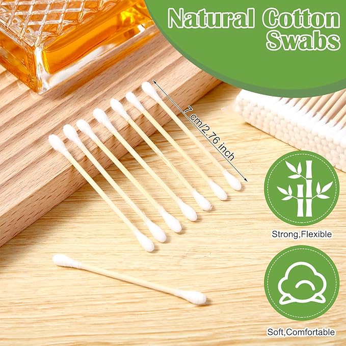 5000 Count Bamboo Cotton Swabs Double Round Buds Organic Cotton Swabs with Tips for Ears Sterile Tipped Applicator Makeup Swab Daily Makeup Eye Cleaning