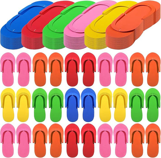 Janmercy 90 Pairs Pedicure Slippers Disposable Flip Flops Foam Sandals Bulk Spa Party Supplies for Guests Salon Nail Foot Women Men, 6 Colors, 4.53 x 10.43 Inches