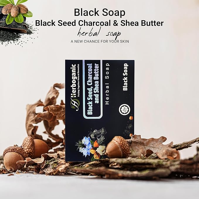 Black seed Charcoal and Shea butter Herbal Soap | Pack of 6 of 5oz soap Bar | Ideal for Men and Women, Soothing and Nourishing Soap for Moisturization