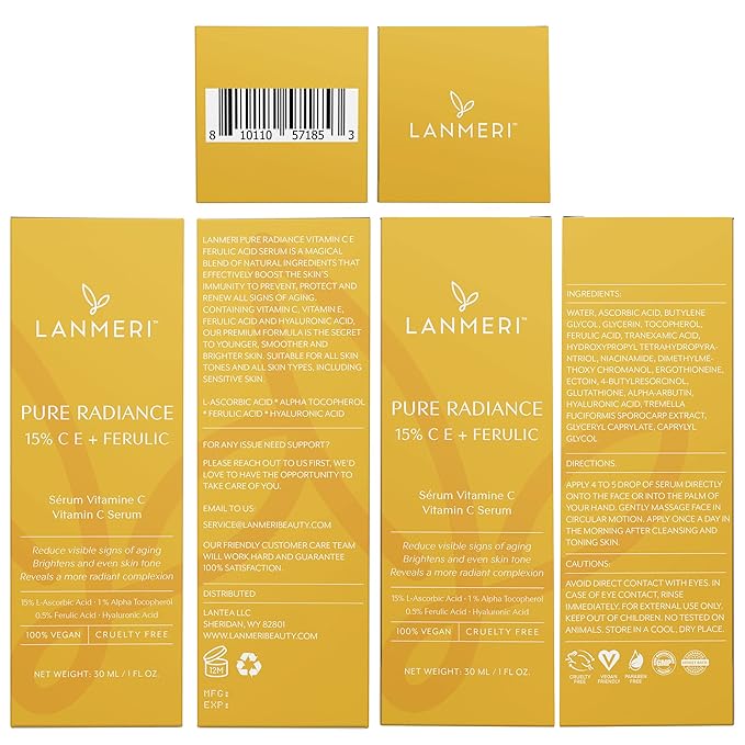 Vitamin C Serum With Ferulic Acid: CE Ferulic Face Serum With 15% Ascorbic Acid, Vitamin E, Hyaluronic Acid - Vit C Serum for Deep Hydration, Brightening, Anti-aging, Anti Wrinkle, Skin Repair 1 Fl Oz