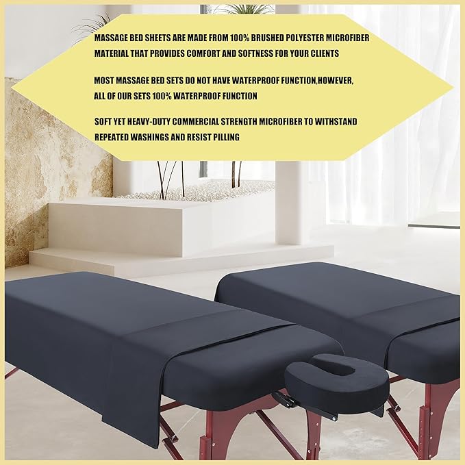 2 Sets Microfiber Massage Table Sheet Sets 3 Pcs Massage Bed Cover Soft Wrinkle Free Includes Massage Fitted Sheet,Massage Sheets and Face Cradle Cover for SPA Beauty Salon Tattoos (Black)