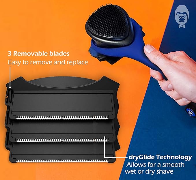 BAKblade 2.0/ELITE PLUS - Back Hair Removal and Body Shaver (DIY), Easy to Use Ergonomic Handle for a Close, Pain-Free Shave, 3 of the Wet or Dry Disposable Razor Blades, Scrubbing Sleeve Included