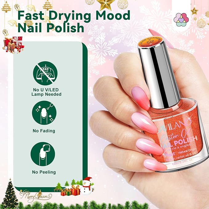 SAVILAND Color Changing Nail Polish Set: 12 Christmas Winter Colors Fingernail Polish Red Green Pink Air Quick Dry Temperature Change Mood Ombre Nail Polish with Top Base Polish Coat Women Home Nails