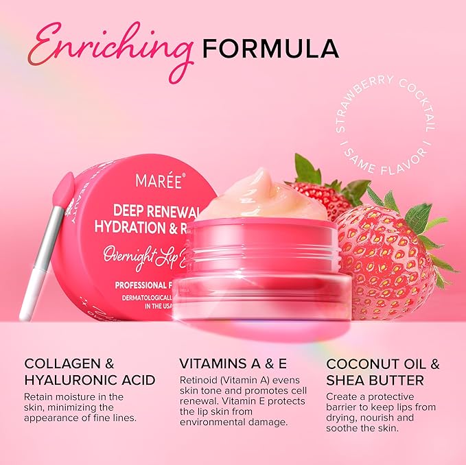 MAREE Lip Mask with Hyaluronic Acid - Overnight Butter Balm - Moisturizer for Very Dry Lips - Hidratante de Labios Care Hydration