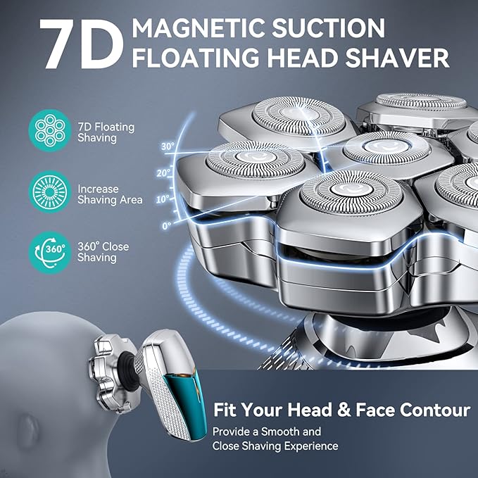 7D Head Shaver kensen 2024 Upgrade Head Shavers for Bald Men, Detachable Electric Razor with Beard Nose Hair Trimmer, Waterproof Wet/Dry Mens Grooming Kit, LED Display, USB Rechargeable, Gift Trave
