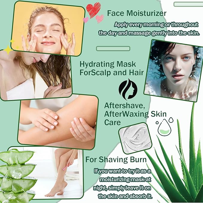 Moisturizing Gel for Face & Body,Non-sticky Gel After Sun Aloe Lotion Skin Care,Fast Absorbing Long Lasting Refreshing Hydrating Face Moisturizer for All Skin Types 09
