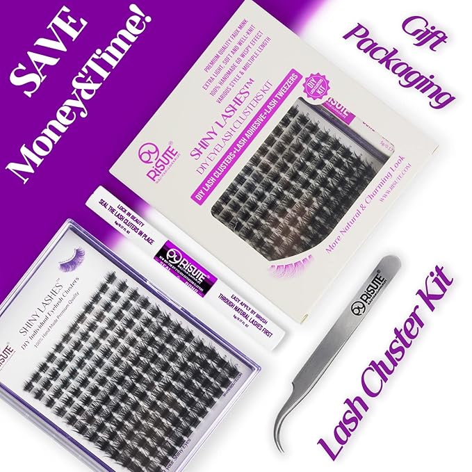 DIY Lash Extension Kit at Home, 144pcs Eyelash Extension Kit Individual Lashes Kit Lash Clusters D Curl Wispy Lash Kit Eyelash Kit Lash Clusters Kit with lash bond and seal and lash Tweezers RW01