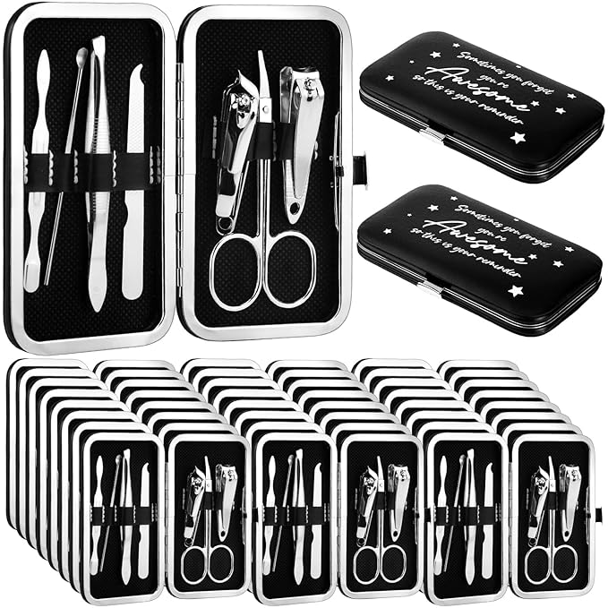 24 Set Manicure Kit Bulk Nail Clippers 7 in 1 Stainless Steel Grooming Nail Kit Employee Teacher Appreciation Gift Bulk Professional Pedicure Tool for Women Personal Care(Black)