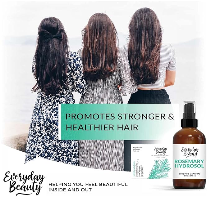 Rosemary Water for Hair - Refreshing Spray for Hair, Scalp, and Face - Alcohol Free, Vegan & All Natural - Nourishing and Soothing for All Hair Types and Skin - 8 Fl Oz with Mist Cap