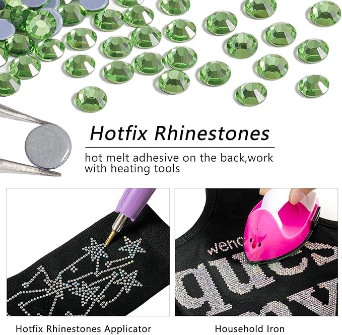 Beadsland Hotfix Rhinestones Bulk, 14400PCS Crystal Hot Fix Rhinestones for Crafts Clothes DIY Decoration, LightGreen, SS10, 2.7-2.9mm