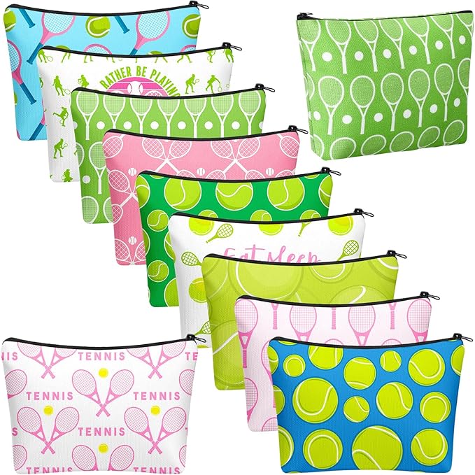 10 Pieces Ball Sports Gifts for Women Funny Cosmetic Bag Inspirational Makeup Bag Accessories for Women Sports Lovers Players Coach Christmas Team Gifts(Tennis)
