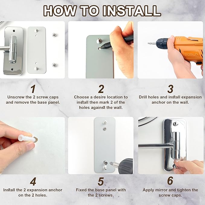 JANEEVA 8" Wall Mounted Makeup Mirror, 1X/10X Magnifying Mirror with 360° Extendable Arm Mirror for Bathroom-Double Sided Vanity Mirror for Man & Woman(Chrome)