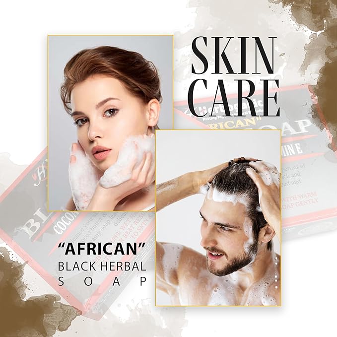 African black soap with cocoa butter and Vitamin E Herbal Soap | Pack of 6 of 5oz soap Bar | Ideal for Men and Women, Soothing and Nourishing Soap for Moisturization