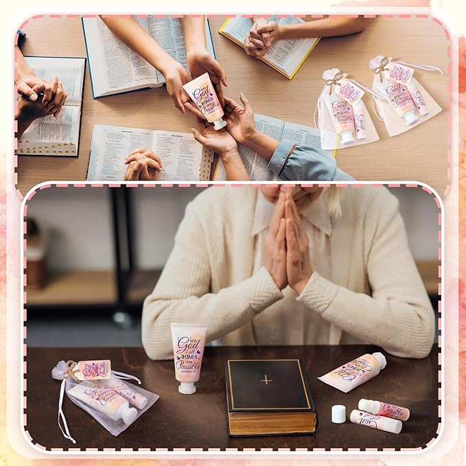 24 Sets Christian Hand Cream and Lip Balm Gift Set Christmas Christian Gift for Women Travel Size Hand Lotion Bible Verse Lip Balm Bulk for Baby Bridal Shower Mom Holiday Gift(Lovely)