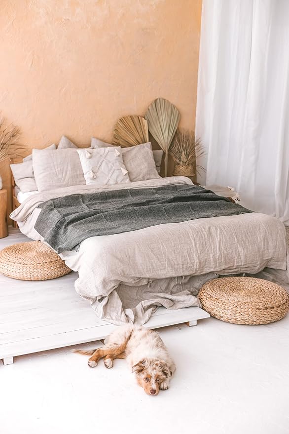 100% Linen Throw Blanket - Extra Large Bath Towel 60x80-inch Black-Natural Waffle Flax Linen Blanket Bed Throw Lightweight Absorbent Thin Oversized Bath Sheets Towels for Adults Quick-Drying XL