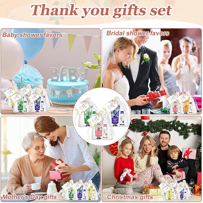 30 Sets Bulk Hand Lotion and Bulk Lip Balm Gifts, Mothers Day Gifts, Bridal Shower Favors and Wedding Favors for Guests with Thank You Card and Organza Bags, Teacher Gifts and Nurse Gifts for Women
