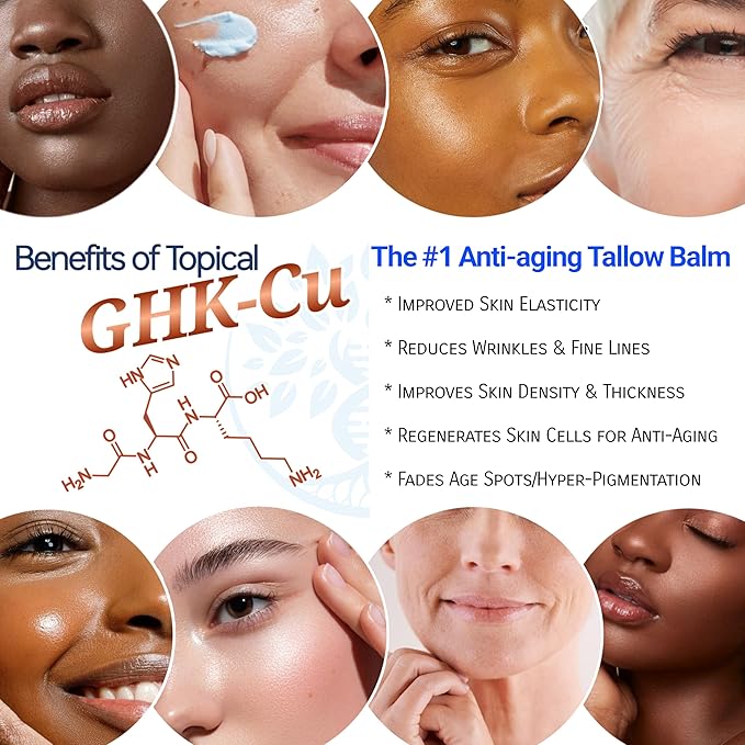 Copper Peptide GHK-Cu & Methylene Blue Infused Whipped Grass Fed Beef Tallow Balm, Anti-Aging, Fine lines, Wrinkles, Eczema, Acne, Full body moisturizer, All skin types, With Organic Ingredients 3.4oz