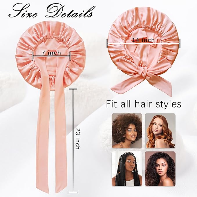 100% Mulberry Silk Bonnet for Sleeping Women, Real Silk Bonnets with Tie Band, Double-Layer Sleep Cap for Braids Curly Hair