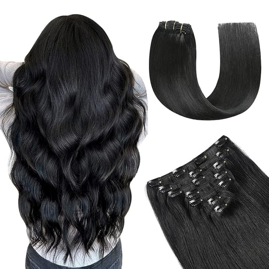 YILITE Clip in Hair Extensions Human Hair 8Pcs/Pack 120g Jet Black Straight Thick Invisible Remy Human Hair Clip ins Natural Hair Double Weft Clip Extensions for Women (22inches #1 Jet Black)
