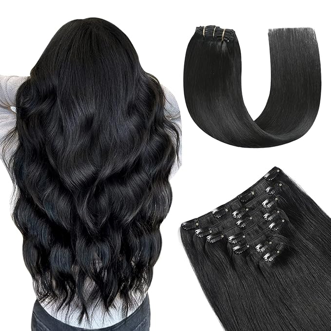 YILITE Clip in Hair Extensions Human Hair 8Pcs/Pack 120g Jet Black Straight Thick Invisible Remy Human Hair Clip ins Natural Hair Double Weft Clip Extensions for Women (22inches #1 Jet Black)
