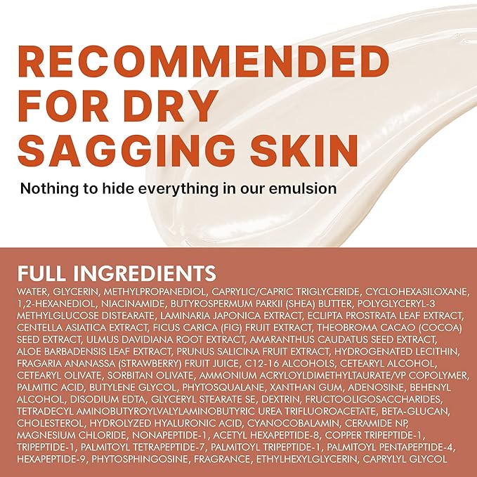 Derma Peptide Emulsion Face Cream | Skin Hydrating & Wrinkle Minimizing Face Lotion | Ceramide Cream Facial Lotion w/Hyaluronic Acid, Centella Asiatica & Collagen Peptides (4.06 fl oz)