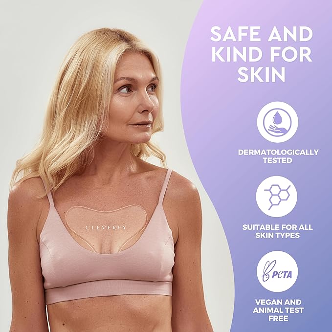 CLEVERFY Silicone Chest Wrinkle Pads for Décolleté - 2-Pack of T-Shape Reusable Anti-Wrinkle Patches