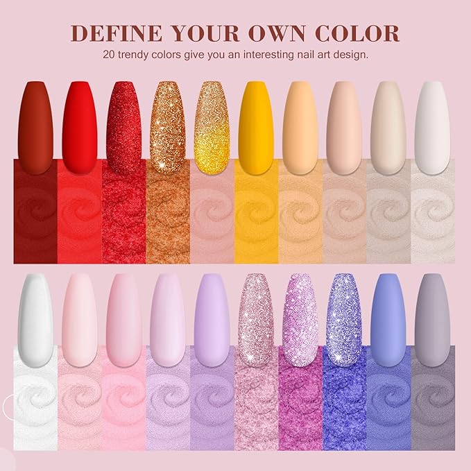 Saviland 31 PCS Dip Powder Nail Kit Starter: 20 Colors Giltter Red Nail Dip Powder Kit with Base Top Coat Activator Dip Powder Kit for French Nail Art Manicure DIY Salon