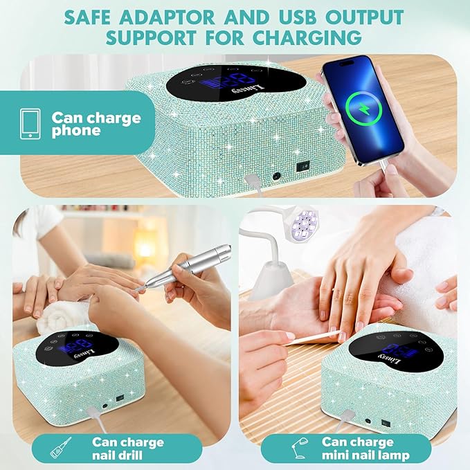 UV Light for Nails,Linssy 72W Cordless UV LED Nail Lamp Nail Dryer with Touch Display & 5 Timer Settings, Rechargeable Nail Light with Diamond & Pearl for Fast Curing (Blue)