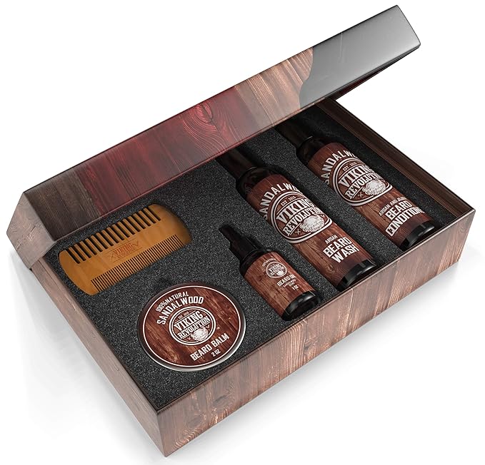 Ultimate Conditioner for Men's Beard Grooming - Softens, Smoothes and Soothes Beard Itch- Contains Wash, Conditioner, Oil, Balm and Comb- Sandalwood Scent
